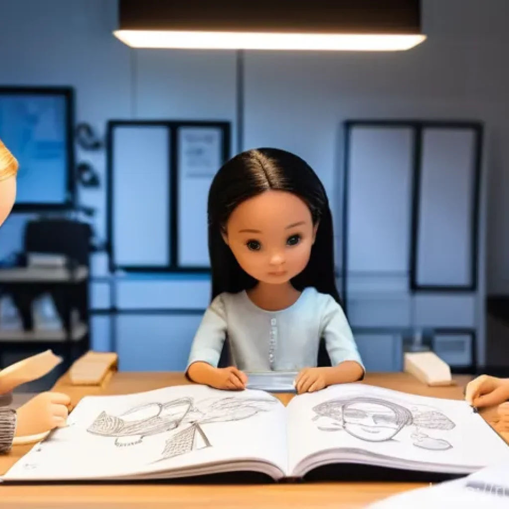 미미 인형의 제조 공정 - **Prompt 1: The Birth of a Doll Concept**
    "A bright, modern design studio bathed in natural ligh...