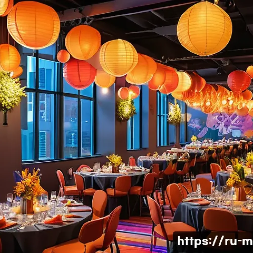 미미 캐릭터와 오프라인 이벤트 - A cozy, warmly lit event hall decorated with vibrant themed decorations reflecting a popular charact...