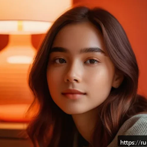 미미와 다양한 스토리텔링 기법 - A gentle, warm-lit portrait of a young female character named Mimi, wearing modest, cozy casual clot...